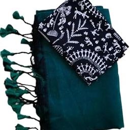 Solid Pure Cotton Handloom saree with Running Kalamkari Print Blouse-image-98
