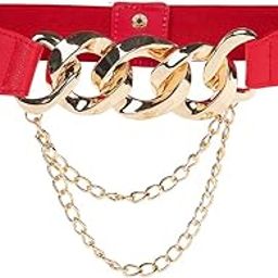 Elastic Fabric Waist Belt for Women Dresses Linked Chain Design Stretchy Ladies Belt for Saree Girls Jeans - Free Size (LD8398_P)-image-96