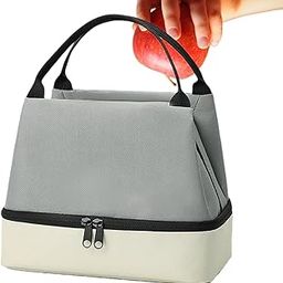 XBEY Insulated Lunch Box,Double-Layer Lunch Tote - Double-Layer Lunch Bag Insulated Hot Cold Travel Lunch Bag Food Storage Bag with Handle (Grey)-image-83