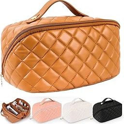 Cosmetic Bag for Women, Makeup Bag PU Leather Portable and Large Capacity Makeup Storage Bag with Handle and Divider (2. Brown), Travel-image-69