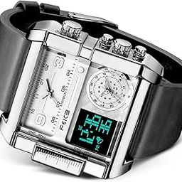 Digital LED Analog Quartz Wristwatch Business Men's Watch with Multifunction Square Chronograph 24 Hour Calendar Leather Strap Unique FK030YBH-PRO Large Dial Watch New Upgrade-12