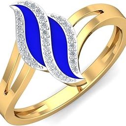 kuberbox 14KT Yellow Gold Classic Blue Enamel Ring for Women-picture-5