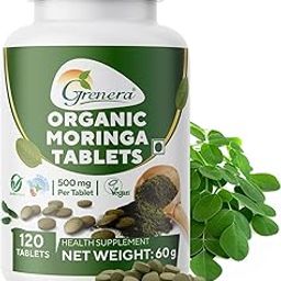 Grenera Organic Moringa Tablets 120 nos, Drumstick Leaf Powder Tablets, Super-Food Shigru, Vegan, Gluten Free, Non GMO-3