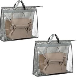 Systemize Non Woven Transparent Handbag Storage Organizer| Clear Dustproof Cover with Zipper Closure| Wardrope Hanging Handbag Purse Clutch Organizer| Grey Pack of 2-24