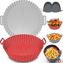 2 Pack Air Fryer Silicone Liners for 3 to 5 QT, Reusable 7inch Round Air Fryer Silicone Basket Bowl with Gloves, Food-Grade Heat Resistant Silicone Pot Baking Tray for Oven Microwave Accessories-7
