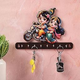 MustHome Premium Home Keys Wooden Key Holder Key Holder for Home | Key Hanger | Key Chain Holders for Wall Stylish Key Stand Stylish Cute Lord Krishna's Wooden Key Holder-image-56