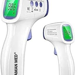 AMAN MED Infrared Digital Thermometer For Fever, Non-Contact Laser Infrared Thermometer Temperature Gun [Battery Included] - White and Blue, Plastic-25