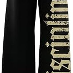 Oversized Baggy Pants, Black with Distressed Sand Logo Print, Straight Fit-image-8