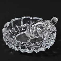Crystal Glass Ashtray with Lid, Decorative Round Design, Clear-image-75