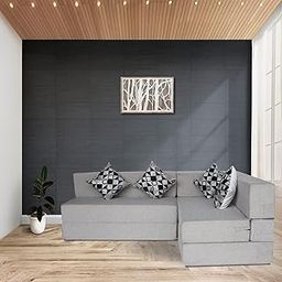 FRESH UP 4-Person Sofa L-Shaped Sofa Bed 78X60X16 Inch- Jute Fabric with 4 Printed Cushions Cover-image-32