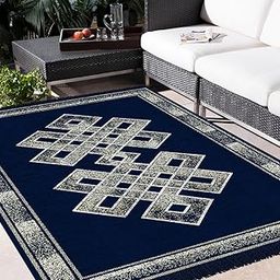 VAS COLLECTIONS Premium Chenille Carpet | 500 GSM Velvet Carpet/Area Rug/Durries with Fine Gold Yarn for Living Room, Bedroom, Runner| Blue, 5x7 Feet-28