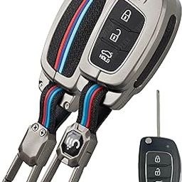 SHOPOFLUX Metal Key Cover for Hyundai Hyundai Creta, Venue, Tucson, Alcazar, I20, Grand i10 Nios, Aura, Xcent, Exter 3 Button Flip Key Only - Black-picture-24