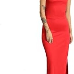 Sleeveless Party Dress for Women with Side Slits | Shiny Lycra Cowl Neck Bodycon Maxi Length Outfit-image-47