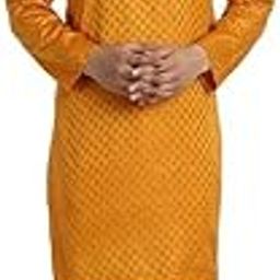 Men Cotton Checked Kurta Pajama Set for Traditional Ethnic Wear Straight Kurta Pajama, 44 Size, Mustard-image-51