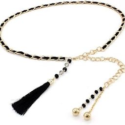 Women's Metal Belt Waist Chain Versatile Tassel Waist Pendant Women's Fashion Dress Decorative Belt(Black)-image-6