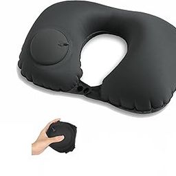 Portible Full Comfort Portable Push Button Inflatable U-Shaped Neck Pillow | Soft Fabric Travel Pillow for Airplane, Car, Office, Home | Automatic Air Cushion Head & Neck Support (Black)-image-92