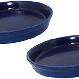 Lasaki Round Ceramic Trays (Plates Saucers) for Pots, planters, Flower, Succulent(Set of 2,Blue,6 inch) R6(Plants not Included)-image-1