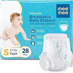 Mee Mee Premium Breathable Baby Diapers | Small Size Baby Taped Diapers | 28 PIECES | Skin Friendly, Super Absorbent, Cotton Soft with Wetness Indicator (Small, 28 PIECES)-21