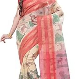 Women's Shakuntala Design Printed Tant Handloom Pure Cotton Saree Without Blouse Piece-image-15