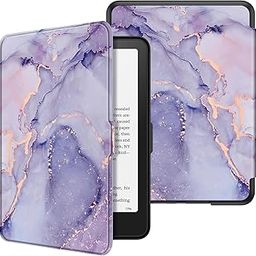 Fintie Case for 7" All-New Kindle Paperwhite (12th Generation, 2024) and Kindle Colorsoft Signature Edition - Slim Lightweight Shell PU Leather Protective Cover with Auto Sleep/Wake, Lilac Marble-picture-3