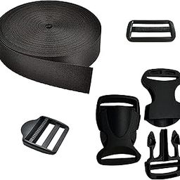 Side Release Buckles Clips, Tri-Glide Slides and Ladder Lock with 5mt 1in wide Nylon Webbing Strap for Backpack Repairing, Luggage Fastening Strap, Pet Collar Making and More DIY Projects-image-21