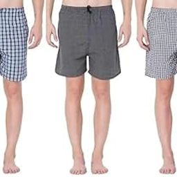 Men's Cotton Lounge Shorts, Pack of 3, Checkered and Solid Patterns, Drawstring Waist-image-52