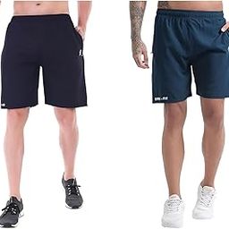 BLUE STAR SHARK Athletic Sports Shorts for Men with Zip Pockets and Elastic Waistband Quick Dry Lightweight Activewear Combo - Pack of 2-49