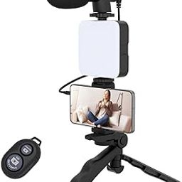 esportic 𝟏𝟓 𝐘𝐞𝐚𝐫 𝐖𝐚𝐫𝐫𝐚𝐧𝐭𝐲 6-in-1 Vlogging Kit for All Phones, Tripod, LED Video Light, Cardioid Microphone, Phone Clip, Bluetooth Remote & Microphone Cable, Useful for Live Broadcasting.-0
