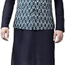 Men Blue & Beige Printed Pure Cotton Nehru Jacket-11