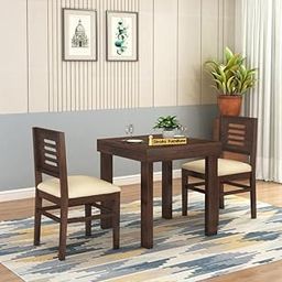 STRATA FURNITURE Solid Sheesham Wood 2 Seater Dining Table Set with Cushioned Chairs - 2 Chairs and 1 Table Dining Set for Dining Room Living Room Home Office Hotels Restaurant (Walnut Finish)-image-47