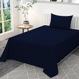 Sky Tex Blue Color 300 TC Satin Striped Single Size Comforter Set with Fitted Bed Sheet (1 Comforter, 1 Fitted Bed Sheet & 1 Pillow Covers)-picture-10