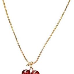 Women's Red Cherry Pendant Necklace - Vintage-Inspired Minimalist Design with Sparkling Rhinestones, Golden-Tone Alloy Chain for Casual Attire or Parties, Cherry Necklace-image-6