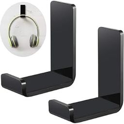 CRUTO Headphone Stand Wall Mount – Aluminum Headset Holder Hook with Cable Organizer – Under Desk or Wall Headphone Hanger (Black, U-Shape-Pack of 2)-image-34