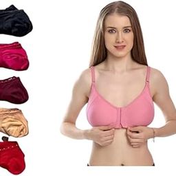 Front Open Non-Padded Non-Wired Cotton Rich Bra Full Coverage Regular Wear | Adjustable Strap | Wire Free (Pack of 6) (Multicolor)-image-2