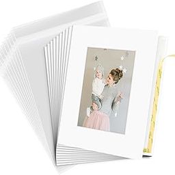 Golden State Art, White 8x10 Self-assemble Photo Mat for 5x7 picture with backing board pre-gummed, Includes 10 clear bags by Golden State Art-image-69