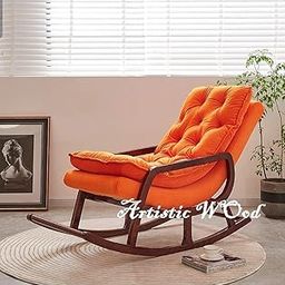 Wooden Furniture City Relaxing Teak Wood Traditional Rocking Chair (Orange)-image-66