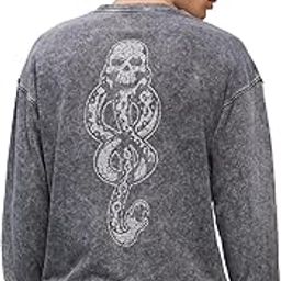 Harry Potter: Azkaban Men and Boys Long Sleeves Round Neck Grey Printed Cotton Blend Oversized Sweatshirts-image-84