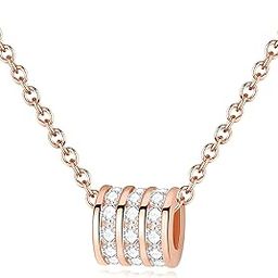 Rosegold-Plated Stainless Steel Pendant Necklace Tiny Shiny Cubic Zircon Pendant-image-0