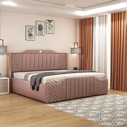 WOODESTY CRAFT Modern Upholstered Queen Size Bed with Storage | Double Bed with Box Storage & Upholstery Premium Fabric Headboard | Platform Bed for Bedroom & Hotel | Sheesham Wood, Pink | 6.5 x 5 Ft-image-14