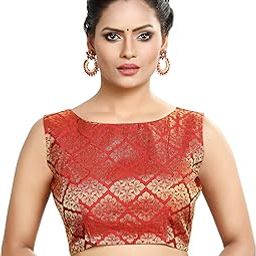 Womens Banaras Brocade Readymade Stitched Sleeveless Saree Blouse-image-5