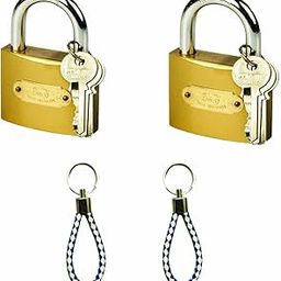 SAI PRASEEDA 25 MM Rectangular Gold Color Locks_ Pack of 2_Metal Body_2 Keys and 1 Key Chain with Each Lock_Locks for Doors_Gates_Shelves_Luggage Bags LK 1-41
