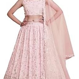 Georgette Casual Stylish Zari Thread & Sequins Embroidered Semi-Stitched Lehenga Choli With Dupatta For Women (Peach)-13