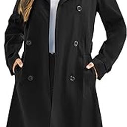 Women's Waterproof Trench Coat Long Double Breasted Windbreaker Classic Belted Lapel Overcoat with Removable Hood, Black, Small-picture-49