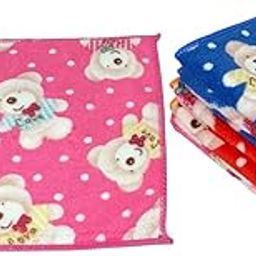 Soft Cotton Handkerchief Set for Kids, Women & Girls | Cute Teddy Print Baby Face Towel Hanky | Double Layered Wash Cloth for School Travel & Daily Use | Pack of 6 20x20 CM-2