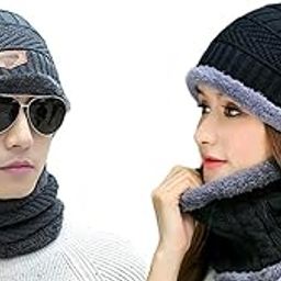 Buttons & Bows Knitted Winter Cap & Neck Scarf with fleece, Unisex Beanie Cap with Neck Warmer for Men & Women, warm neck and cap set, 02 Sets (Multi)-image-32