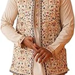 Embroidered Waistcoat & Solid Kurta Pyjama For Men-picture-29