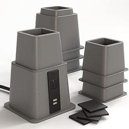 Home Intuition Heavy Duty Adjustable Bed Risers Furniture Riser 3, 5 or 8-Inch, 4 Pack (Grey W/USB)-23