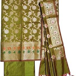 Women's Banarasi Cotton Silk Unstitched Salwar Suit Set with Dupatta | Handloom banarasi dress material-image-44