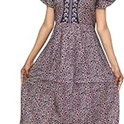 Floral Print Embroidered Cotton Nighty with Back Belt-39