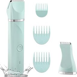 AREYZIN Waterproof Bikini Trimmer Women Electric Razor For Bikini Legs Pubic Hair Rechargeable Electric Shaver Hair Removal With Snap-In Ceramic Blades Ip7X Washable Head,Wet And Dry Use,Green-32